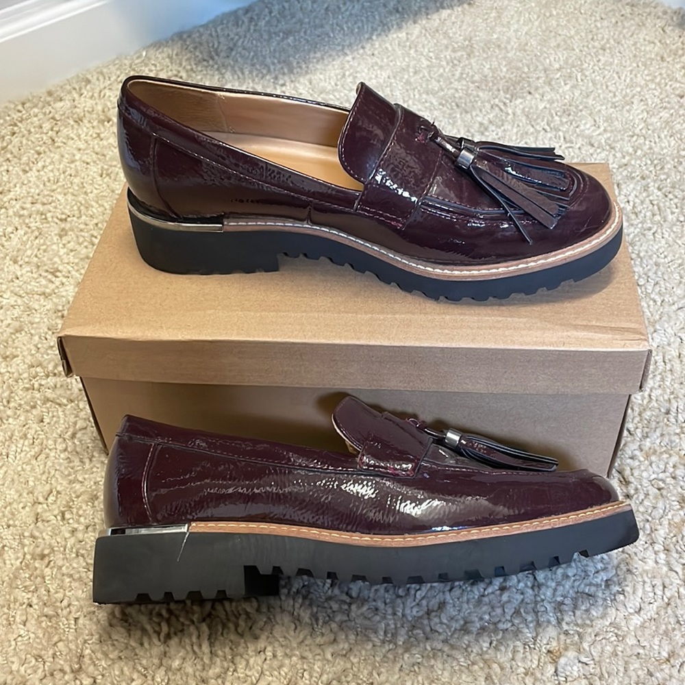 Oxblood patent platform loafer